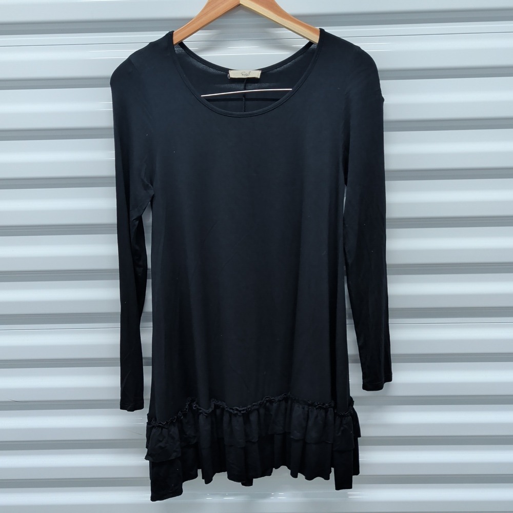 Easel Los Angeles Tunic Top Size S Womens Black Long Sleeve Ruffle Hem ET2088 — photo 2
